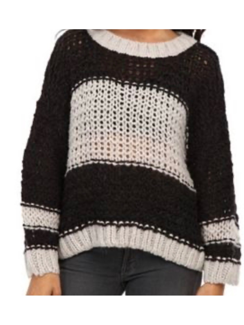 Free People Black and White Chunky Knit Sweater Medium